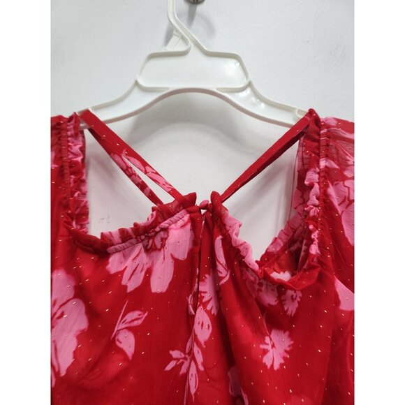 INC International Concepts Womens Top Large Red Floral Chiffon BOHO Bell Sleeve - Picture 9 of 10